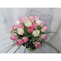 Букет с 25 бр. бели и розови лалета Букет с 25 бр. бели и розови лалета